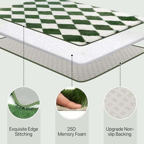 GENIMO Checkered Rug 8x10 Area Rugs for Kids Bedroom Soft Shag Rug Fluffy Fuzzy Carpet Plush Rugs for Living Room Nursery Playroom Dorm Modern Home Decor Aesthetic, Green and White - Thumbnail 5