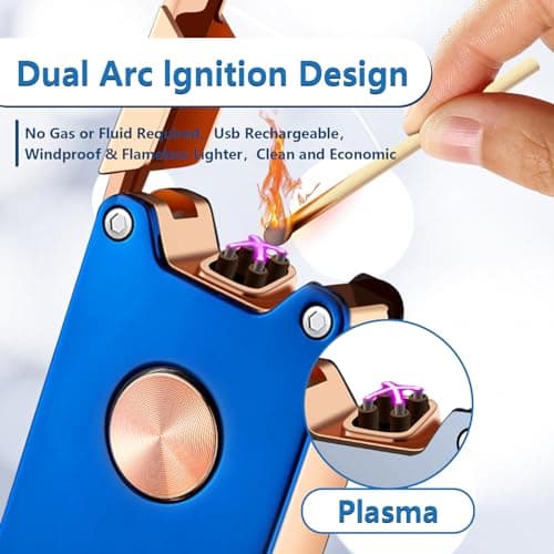 RSBYE Electric Lighter,Dual Arc Plasma Lighter with LED Battery Indicator, Rechargeable Windproof Flameless Electric Lighters with Gift Box(Blue) - Thumbnail 4