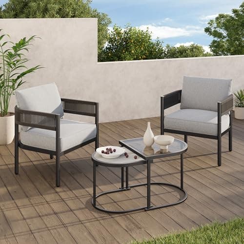 Grand patio 4-Piece Outdoor Conversation Set with 2 Single Chairs and 2 Patio Coffee Tables, Wicker Furniture Set - Image 1