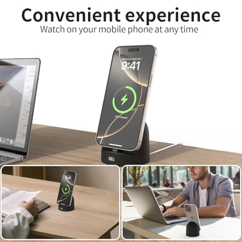 Phone Charging Stand for Samsung/iPhone15/16/17,Charger Stand with USB-C,Charging Station with LED Power Display,Charging Dock for Nightstand Black Silicone - Thumbnail 6