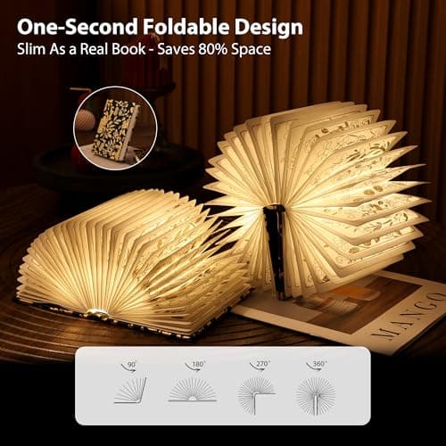 ZBOLE Floral Print Book Light,3-Color Book Lamp Book Lovers Gifts | 1200mAh Portable Foldable Paper Desk Lamp | Night Reading Bookshelf Lamp,Valentine Ambient Lighting Decorations Gifts(Black Gold) - Thumbnail 6