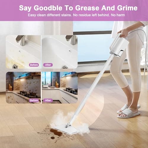 6-in-1 Steam Mop, 1200W Rotated Steam Cleaner for Home, 2 Modes, 400ML Removable Tank, 23FT Power Cord, 2 Pads, Multi-Surface Steamer for Hard Floor, Laminate Floor, Tiles Cleaning (Lunar Halo) - Thumbnail 4