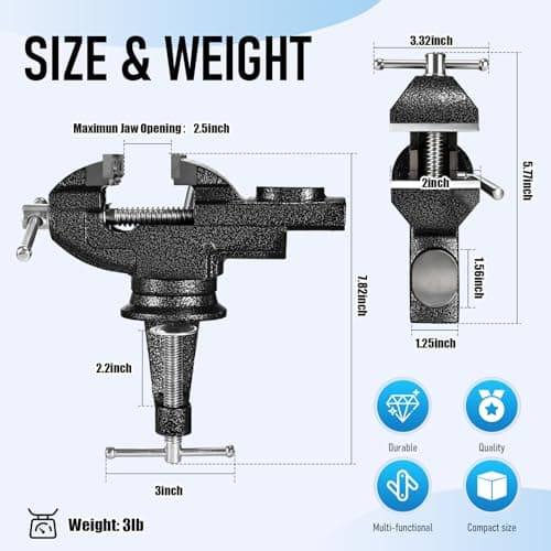 Wiselifetech Table Vise 2 Inch Bench Vise with Anvil,Swivel Base Universal Vices made of Cast Steel for Workbench Repair Tools Woodworking,Drilling,Sawing,Metalworking,Jewelry,Craft,Sculpting - Thumbnail 3