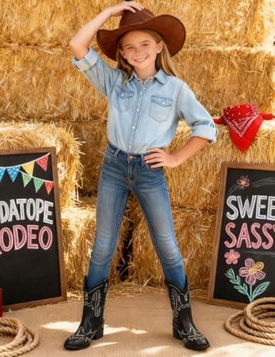 Modatope Toddler Cowboy Boots Black Cowgirl Boots for Boys Pull On Round Toe Cowboy Cowgirl Dress Boot Mid Calf Western Toddler Big Kid Unisex Child Horse Riding Daily Wear Big Kid 4 - Thumbnail 2
