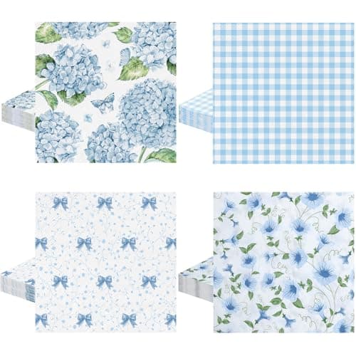 80Pcs Blue Floral Napkins, 6.5 In Hydrangea Napkins 2 Ply Vintage Decorative Napkin Flower Napkin for Decoupage, Tea Party, Birthday, Baby Shower, Wedding - Image 1