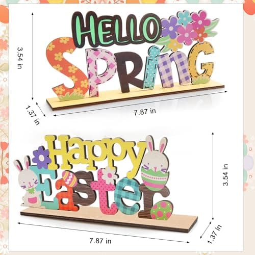 Easter Spring Table Decorations Sign – 2PCS Wooden Sign Bunny Decor Tiered Tray Decorations Set for Home and Office Shelf Mantel Indoor - Thumbnail 3