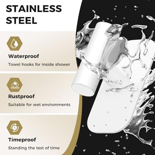 IMUMU Adhesive Towel Hooks for Shower,Waterproof Heavy Duty Bathroom Hooks,Wall Mounted Sticky Hangers for Coats/Aprons/Robes,No Drilling(White,2 Pack) - Thumbnail 2