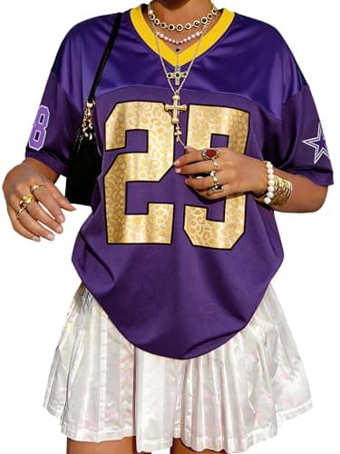 Bellcoco Jersey Shirts for Women Y2k Number Graphic Tees Oversized Half Sleeve V Neck T Shirt Tops Football Streetwear Purple Graphic M - Image 1