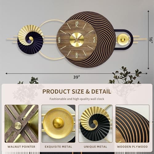 AXAORIRA 39x16 Inch Large Modern Wall Clock for Living Room Decor, Silent Non-Ticking Battery Operated Decorative Analog Clock for Bedroom, Kitchen, Office, Entryway, Housewarming Gift - Thumbnail 2