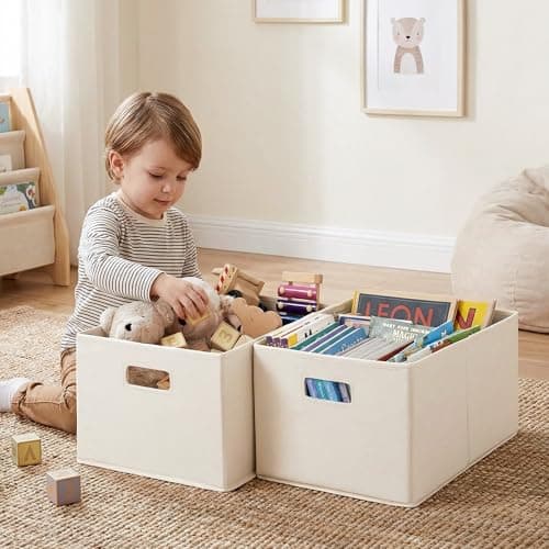 StorageWorks Fabric Storage Bins for Shelves, Closet Organizers and Storage Baskets, Closet Storage Bins with Cutout Handles, Large, 4-Pack, Ivory - Thumbnail 3