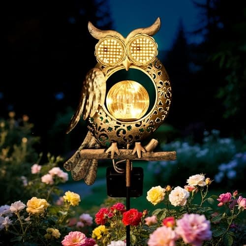 GLOBAL GOLDEN Solar Garden Lights Outdoor Decor,Owl Figurine Light Stake,Garden Decorative for Patio,Yard,Landscape,Gardening Gift Ideas for Mom Grandma - Image 1