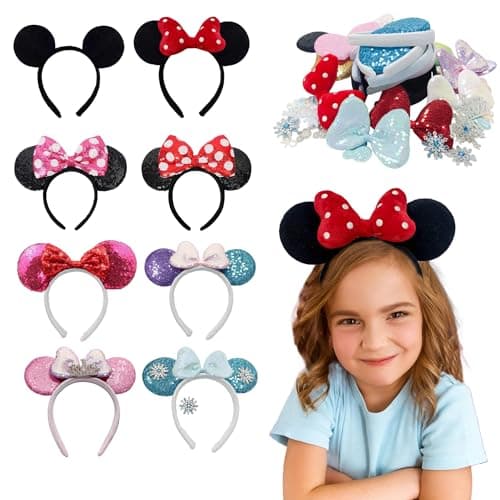 Eylola DIY Mouse Ears Headbands, Sequin Mouse Ears for Women Girls Boys, Shiny Bow Headband for Cosplay Costume Party Decorations Hair Accessories
