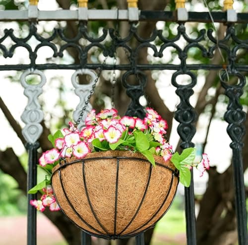 Kingbuy 12" Metal Hanging Basket for Herbs & Flowers – 6" Depth Rust-Resistant Wire with Coconut Liner & Adjustable Chains for Kitchen Window, Balcony & Garden - 2 Pack - Thumbnail 3
