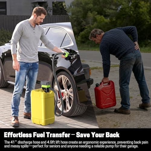Fuel Transfer Pump with Auto Stop Sensor(3.2 GPM) Compatible with DeWalt DCB20 & Milwaukee M18 Batteries(Not Included), Portable Fuel Pump, 41" Hose Gas Can Pump for Diesel, Gasoline, 3 Tank Adapters - Thumbnail 3