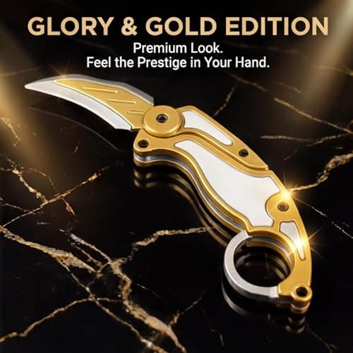 Fidget Claw Toy with Soft Silicone Blade, Plastic Karambit Practice Toy for Finger Spinning, 3D Printed Style Folding Pocket Spinner for Teens and Adults (Gold) - Thumbnail 6