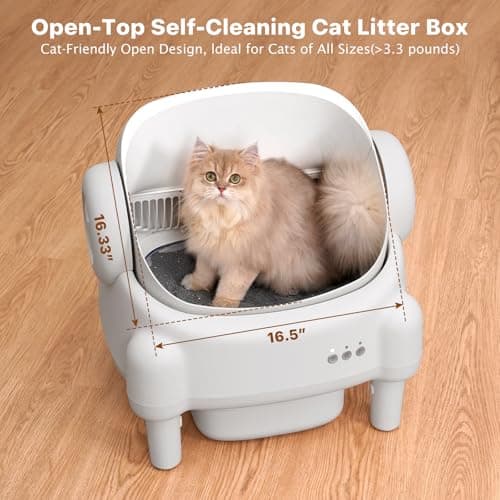 Self Cleaning Litter Box,Open Top Automatic Litter Box with App Control for Multiple Cats, Safety Sensors Protection, Odor Control Includes 2 roll Liners,Large Waste Bin, Cream White - Thumbnail 2