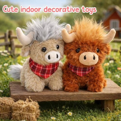 Mushymallow Sitting Highland Cow Stuffed Animal Soft Highland Cow Plush Toy Cute Birthday Gifts for Boys Girls Kids Toddlers,Gray - Thumbnail 5