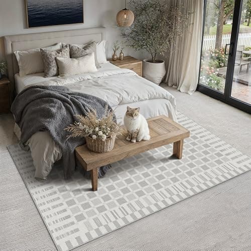PureCozy Grey 8x10 Area Rug for Living Room Machine Washable Large Checkered Rugs Non-Slip Stain Resistant Low Pile Boho Accent Indoor Office Throw Carpet for Bedroom Playroom Nursery - Thumbnail 3