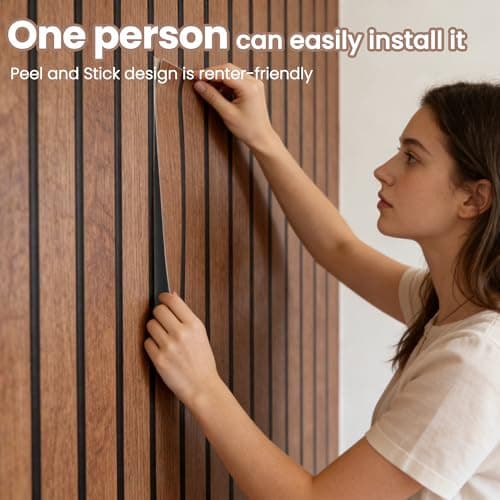 Abyssaly Wood Slat Peel and Stick Wallpaper, Brown Striped Wood Panel Grain Contact Paper, Removable Self Adhesive Faux Wooden Panel Wall Covering for Bedroom 17.7 in X 118 in - Thumbnail 6