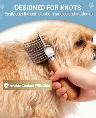 Dematting Comb for Dogs, Dematting Tool for Dogs & Cats - Serrated Matted Hair Removal Brush - Easily Remove Knots, Mats and Tangles - Designed for Wavy & Curly Coats - Thumbnail 2