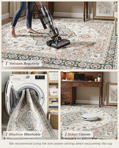 MINIDEAR 2x3 Area Rugs for Entryway Kitchen, Washable Rug Small Rugs for Bedroom Non Slip Vintage Rug with Floral Print Carpet Mat for Home, Khaki - Thumbnail 4