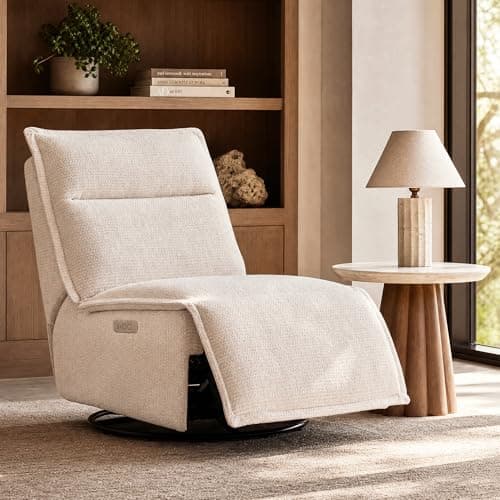 Power Recliner Chair Swivel Glider, 29" Extra Wide Seat with 270° Swivel, No Armrest Design, USB & Type-C Charging Ports, OEKO-TEX Fabric, Swivel Glider Recliner for Living Room, Easy Assembly, Beige - Image 1