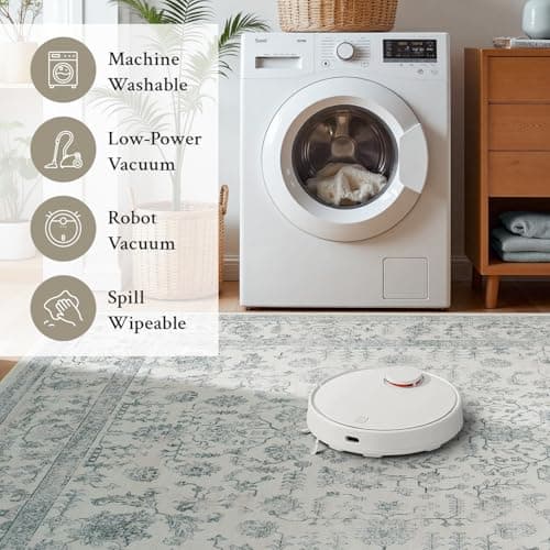 RUGVIGO Floral 8x10 Area Rugs for Living Room, Grey Vintage Washable Rug Distressed, Large Non-Slip Stain Resistant Aesthetic Carpet for Bedroom Nursery Home Office Dining Room - Thumbnail 5