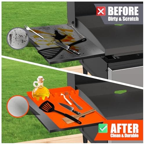 Silicone Grill Mat, Large Size Silicone Side Shelf Griddle Tools Spatula Mat with Drip Pad for Outdoor Grill Kitchen Countertop, Reusable Black-stone Griddle Accessories, Orange - Thumbnail 3