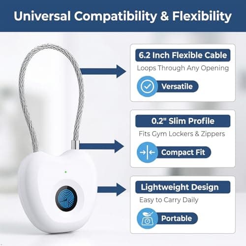 Bstsilver Fingerprint Padlock, Larger Sensor & 6.2" Flexible Cable, 20-User Biometric Lock wtih Emergency USB Key & Code for Gym Locker, Luggage, Backpack, Toolbox, Cabinet, Suitcase, School, Travel - Thumbnail 3