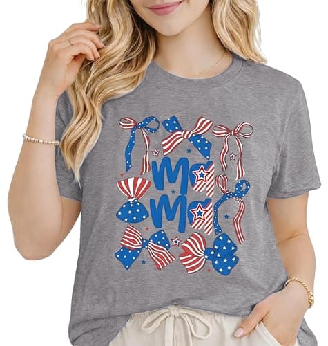 Lurivica Mama 4th of July Shirt Women Patriotic Bow T Shirt Cute Red White Blue Independence Day Tee Gift for Mom - Image 1
