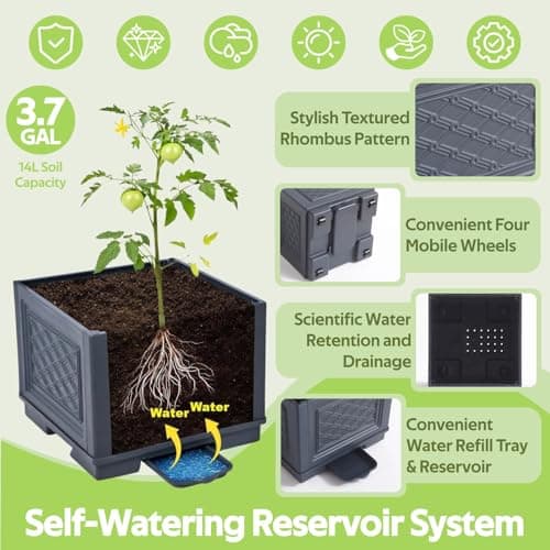 Jesosia Tomato Planter Box with Trellis & Wheels - Mobile Raised Garden Bed with Tomato Cages for Climbing Plants - Tomato Trellis w/Rolling Planter Support for Flower Vegetable Vine Indoor Outdoor - Thumbnail 3