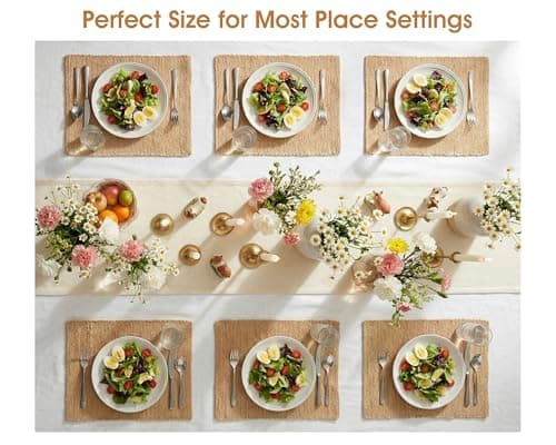 GleeNflux Handmade Ramie Placemats Set of 6, 12"x18" Eco-Friendly Natural Woven Table Mats for Dining Table, Heat-Resistant & Washable Natural Fiber Placemats for Kitchen, Farmhouse, Boho & Home Decor - Thumbnail 6