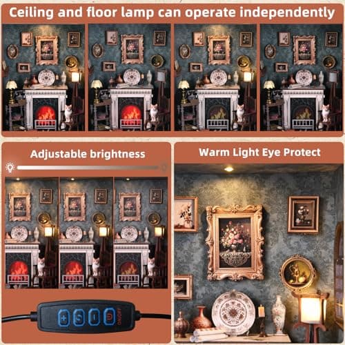 Book Nook Kit - 3D Wooden Puzzle with LED Switch Control & Wall-Mountable Frame,DIY Miniature House for Beginners,Bookshelf/Tabletop/Wall Decor for Craft Lovers,Dollhouse Gift,Fireplace - Thumbnail 6