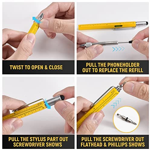BIIB 6 in 1 Multitool Pen Valentines Day Gifts for Him, Mens Valentines Day Gifts, Mens Gifts for Dad Boyfriend Husband, Birthday Gifts for Men, Gifts for Men Who Have Everything, Cool Tools Gadgets - Thumbnail 4