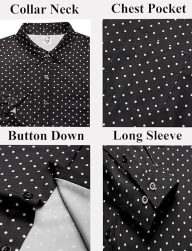 Hardaddy Men's Pattern Long Sleeve Button Down Graphic Printed Business Casual Dress Shirts with Pocket Black L - Thumbnail 5