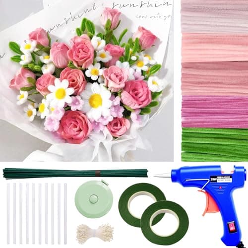 500 Pcs Thick Pipe Cleaners for DIY Flowers & Crafts – 5 Colors Chenille Stems with Glue Guns & Tape Measure – Perfect for Family Fun & Creativity, Holiday & Room Decorations (Pink, 12in x 8mm) - Image 1