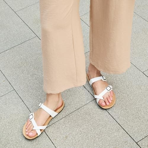 Athlefit Orthopedic Sandals for Women with Arch Support Adjustable Comfort Walking Orthotic Flip Flops White Size 7.5 - Thumbnail 2