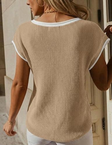 LaGracia Sweater Vest for Women Sleeveless Sweater Tops Summer Tank Tops Crew Neck Cap Sleeve Pullover Sweaters Summer Outfits for Women 2026 Khaki XL - Thumbnail 3
