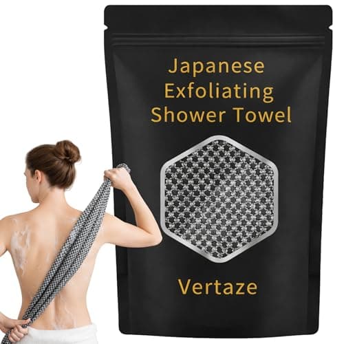 Vertaze Premium Japanese Exfoliating Shower Towel, Carbon Fiber Extra Rough Body Scrubber, Extra Long Back Washcloth for Men and Women, 2-in-1 face and Body Scrub for All Skin Types, Rip-Resistant - Image 1