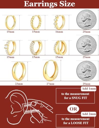 8 Pairs Gold Hoop Earrings Set for Women, 14K Gold Plated CZ Cartilage Earring for Multiple Piercing, Lightweight Hypoallergenic Small Hoop Stackable Jewelry Gift - Thumbnail 4