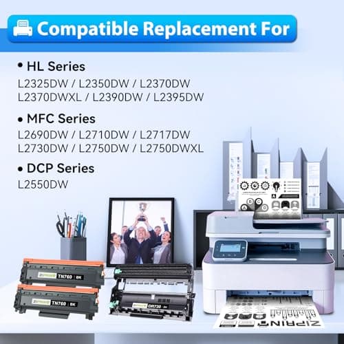 TN760 Toner Cartridge and DR730 Compatible Replacement for Brother TN 760 TN-760 TN730 DR 730 for MFC-L2710DW MFC-L2750DW HL-L2370DW DCP-L2550DW (2 Toners, 1 DR730 Unit, 3 Pack) - Thumbnail 2