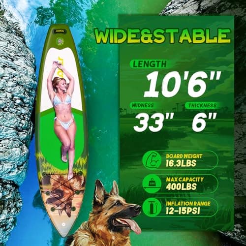 FunWater Stand Up Paddle Board Ultra-Light Inflatable Paddleboard with SUP Accessories for Adults & Youth of All Skill Levels (Green Dog) - Thumbnail 3