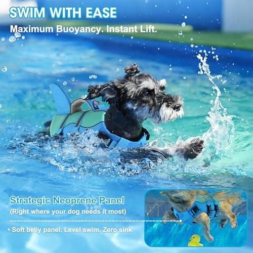 Dogcheer Dog Life Jacket Shark, Neoprene Harness Dog Life Vest with Lift Handle, Reflective Adjustable Pet Swim Float Vest for Small Medium Large Dogs - Blue, L - Thumbnail 2