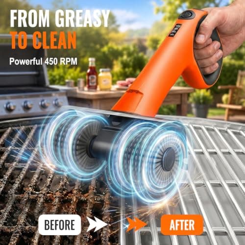 Electric Grill Brush - Dual Rotating Heads Cordless BBQ Grill Cleaner, 450 RPM Motorized Power Grill Cleaning Brush with LED Light, 6-Piece Replaceable Brush Set Safe for Most Outdoor Grill Grates - Thumbnail 2