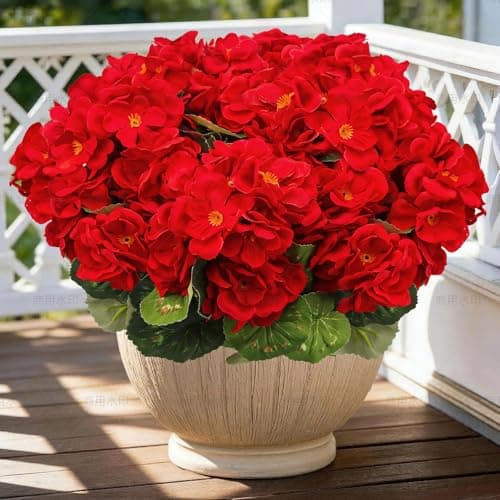 FULLMUSIC Artificial Flowers for Outdoor, UV Resistant Realistic Geranium Fake Flowers-Faux Flowers for Outdoor planters, Garden, Porch, Patio, Window Box Home Decor All Year Round (8 pcs, Red) - Image 1