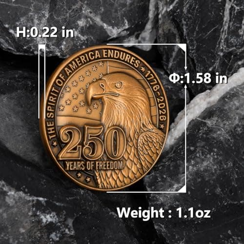 America 250th Anniversary Commemorative Coin,Patriotic Bald Eagle,Liberty Bell & Statue of Liberty Token Honoring U.S. Independence,1776–2026 Patriotic Freedom Challenge Coin - Thumbnail 2