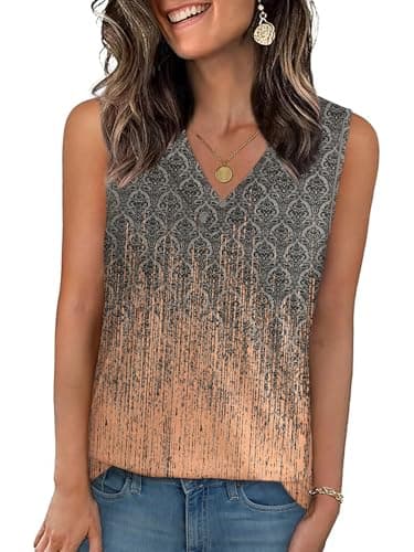GKBK Summer Tank Tops for Women 2026 Sleeveless Dressy Casual V Neck Tops Loose Fit Trendy Tie Dye T Shirts Business Casual Tunic Tee Vacation Outfits Tie-dye GreyPink L - Image 1