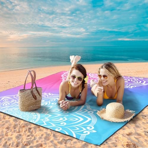 AISPARKY Beach Blanket Waterproof Sandproof, Oversized Large Beach Mat 79" X 83"/120"x108" for 1-8 Adults, Quick Drying&Compact&Lightweight, Picnic Mat Vacation Essentials for Beach Camping Travel - Thumbnail 4