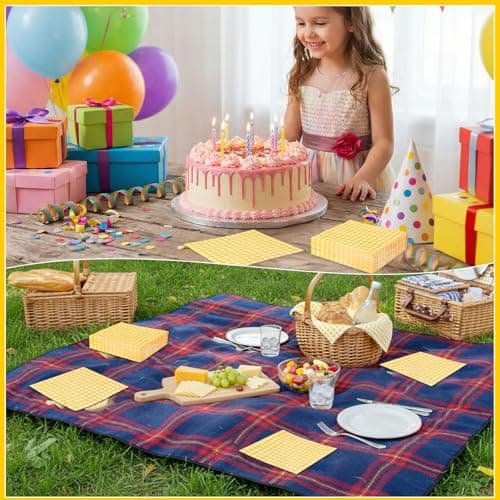 NatNarr 80 Pcs Gingham Napkins, 6.5X6.5 Inch Easter Paper Napkins Disposable Yellow and White Plaid Napkin for Spring, Masters Party, Picnic - Thumbnail 6