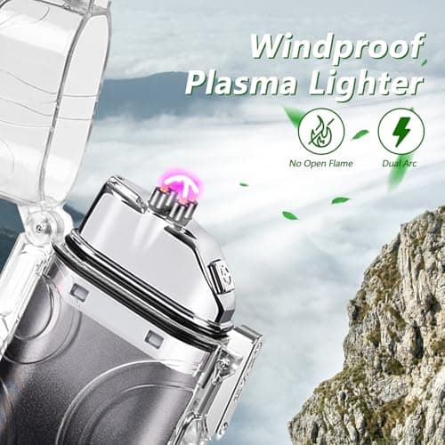 SKRFIRE Electric Lighter Transparent Waterproof Lighter Dual Arc Lighter with LED Flashlight,Windproof Lighter Rechargeable USB Lighter Flameless Plasma Lighter for Camping Hiking(ClearSilverBlack) - Thumbnail 3